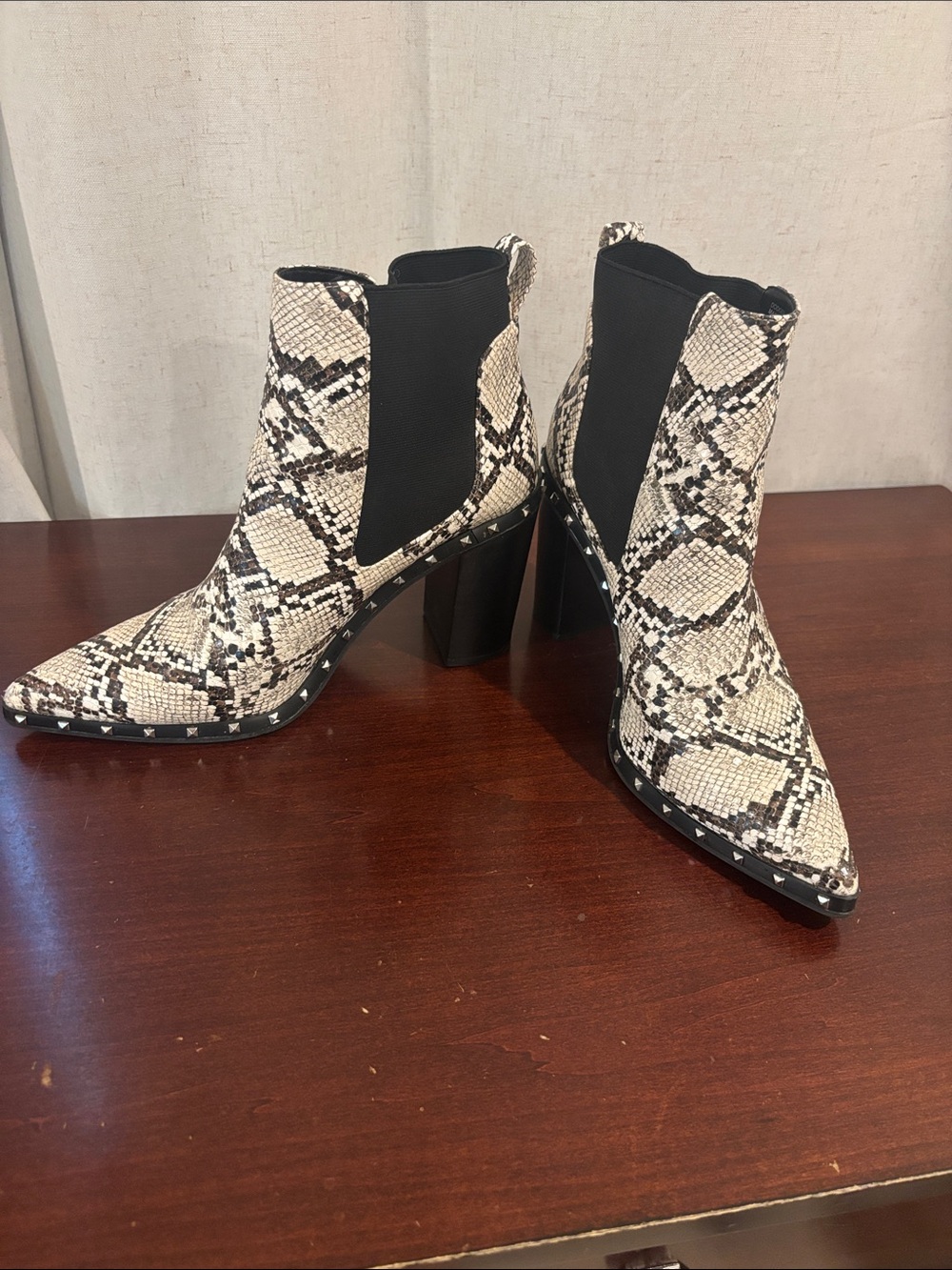 Charles By Charles David Snake-Print Pointed Ankle Booties in Black & Cream